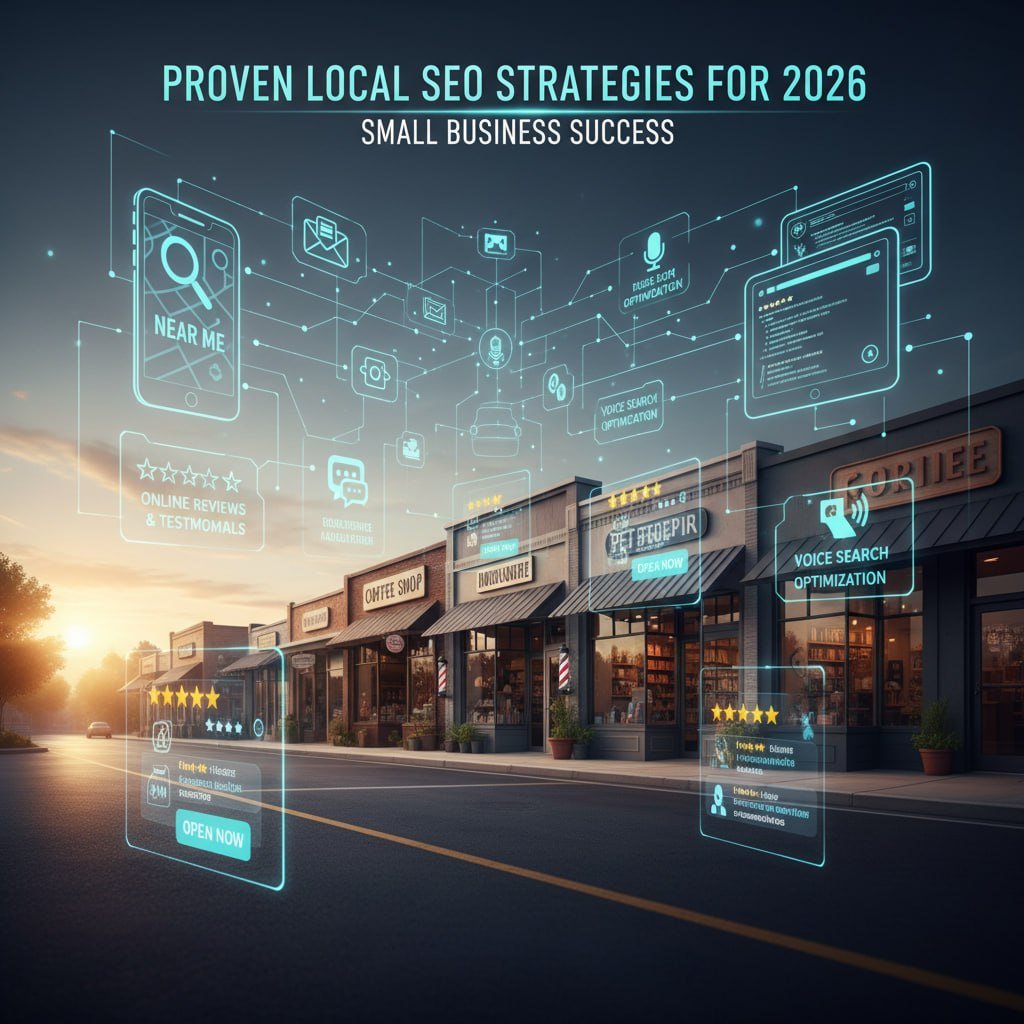 Provenance Local SEO Strategies for 2026 showing small business owners how to rank locally with maps and AI search optimization.